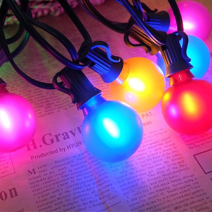 G40 Globe String lights,Frosted Multicolor LED Christmas Lights with 27 Shatterproof LED Bulbs, Hanging Christmas Tree Lights for Indoor Outdoor Holiday Party Backyard Christmas Decoration, Green Wire