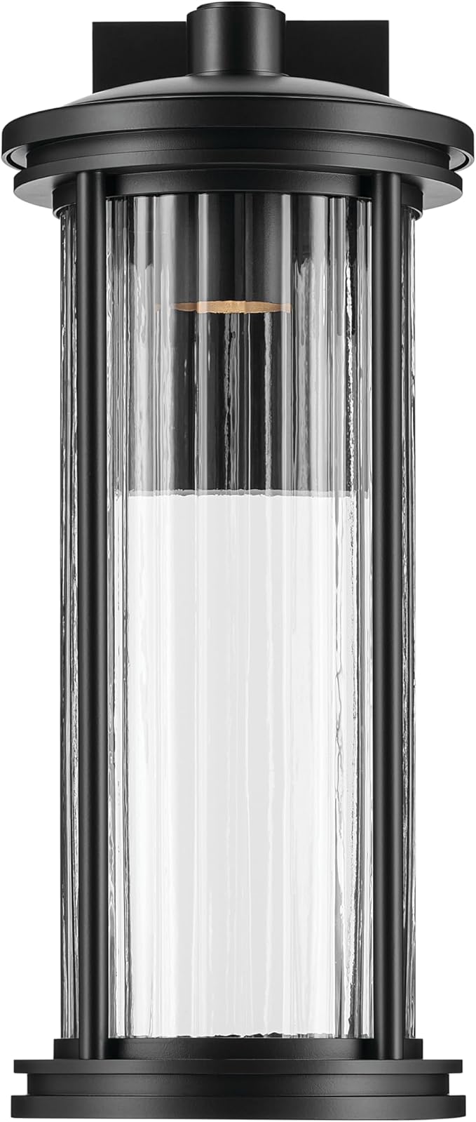 Kichler Barras 20.25" 1-Light Outdoor DarkSky Approved Wall Sconce with Clear Ribbed Glass in Black, Vertical | Lumora