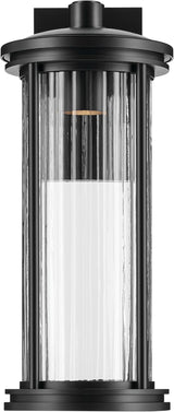 Kichler Barras 20.25" 1-Light Outdoor DarkSky Approved Wall Sconce with Clear Ribbed Glass in Black, Vertical | Lumora