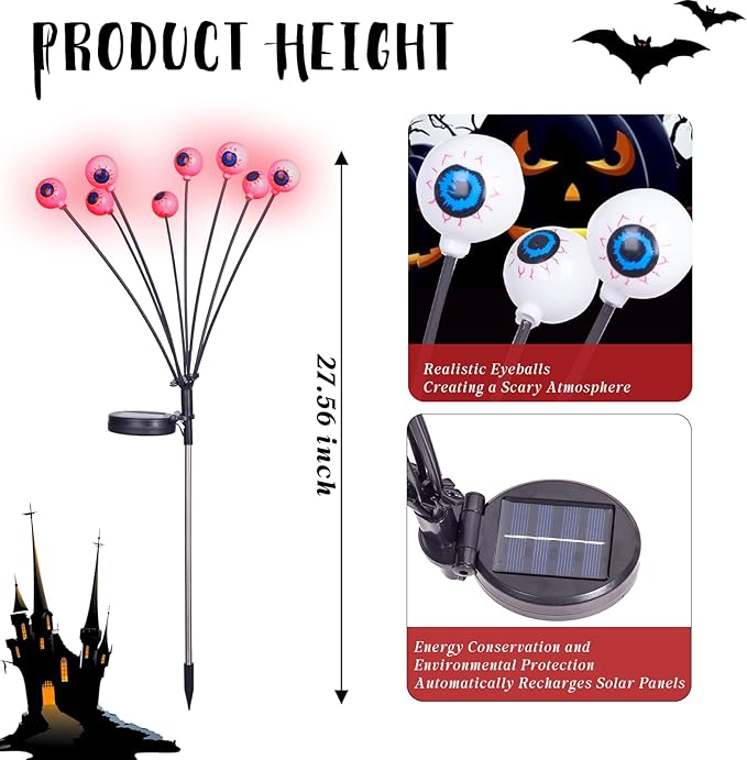 Upgraded Halloween Red Eyeball Lights 2 Packs 16 LED, Solar Garden Lights Outdoor Waterproof, Halloween Decorations Outdoor Lights for Yard Garden Lawn Path