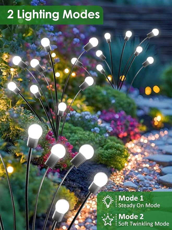 2026 Upgraded Solar Lights Outdoor, 8 Pack Solar Garden Lights with 2 Modes, Firefly Lights Outdoor Waterproof, Sway by Wind, Twinkle Firefly Light for Yard Patio Path Garden Decoration (Cool White)