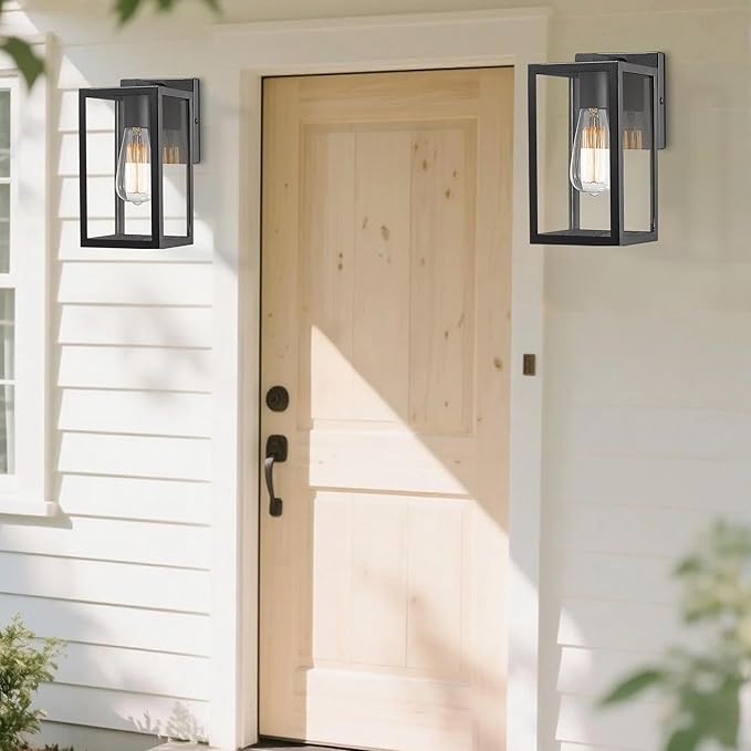 Bestshared Outdoor Wall Sconce, Exterior Wall Lighting Fixture, Outdoor Porch Mount Light, Front Door Lantern Lamp in Black Finish with Clear Glass for Porch(1 Pack)