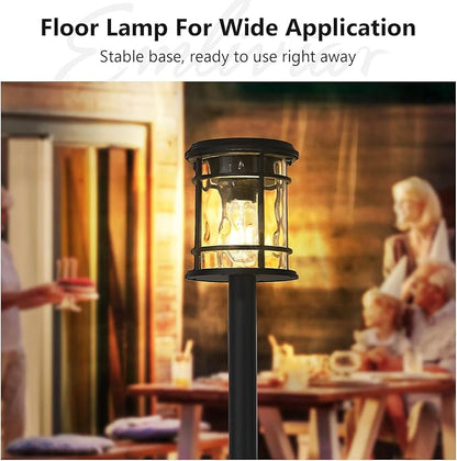 Emliviar Solar LED Outdoor Floor Lamp Waterproof IP43, Auto On/Off Portable Deck Pole Light Fixture, Exterior Black Post Lantern with Water Ripple Glass, XE229PL-S-ML SL BK