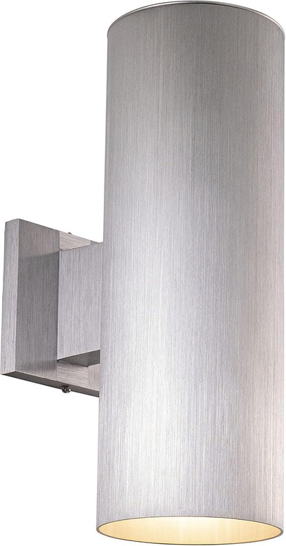 VAXCEL Chiasso Modern Outdoor Porch Light, 5" W x 14.25" H 2-Light Silver Cylinder Wall Sconce, Waterproof Up and Down Wall Light for Porch, Patio, Deck, or Front Door