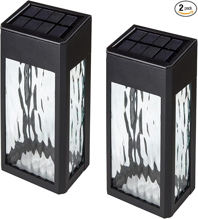 Classy Caps SWL888 - Black Aluminum Lancaster Deck & Wall Light (2 Pack) – Outdoor Solar LED Lighting, Durable Black Aluminum, Real Glass Construction, Perfect for Outdoor Decks, Patios, and Walls.