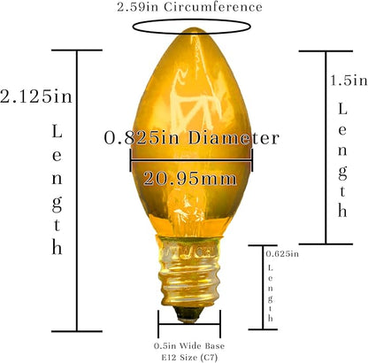EST. LEE DISPLAY L D 1902 Indoor ＆ Outdoor String Light C7 Ceramic Christmas Steady Replacement Bulbs (Clear Glass, Yellow)