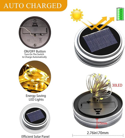 ZNYCYE Mason Jar Solar Lights for Outside, 12 Pack 30LED Fairy Firefly Lights Mason Jar Solar Lids Outdoor Waterproof String Lights with Hangers(NO Jars) for Patio Garden Yard Lawn Decor(6 Colors)