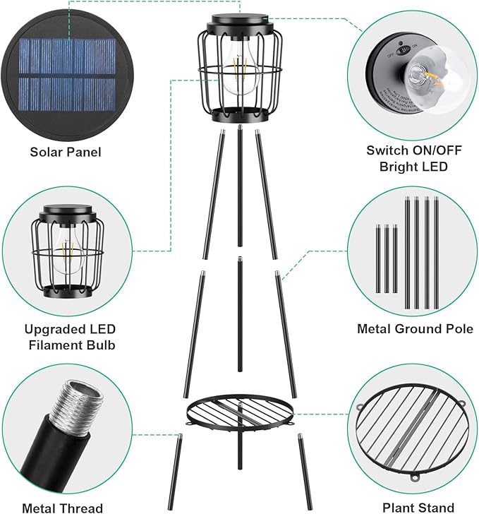 MXwcy 2 Pack Solar Lights Outdoor with Plant Stands, Solar Floor Lamp with LED Edison Bulbs for Garden Yard Pathway | Lumora