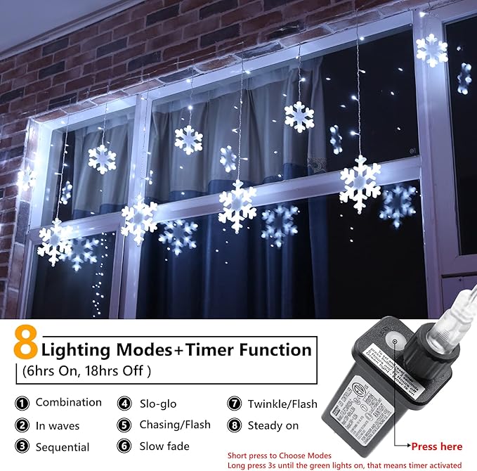 Toodour Christmas Snowflake Lights Outdoor, 17.22ft 264 LED Snowflake Icicle Lights with 22 Drops, Connectable, 8 | Lumora