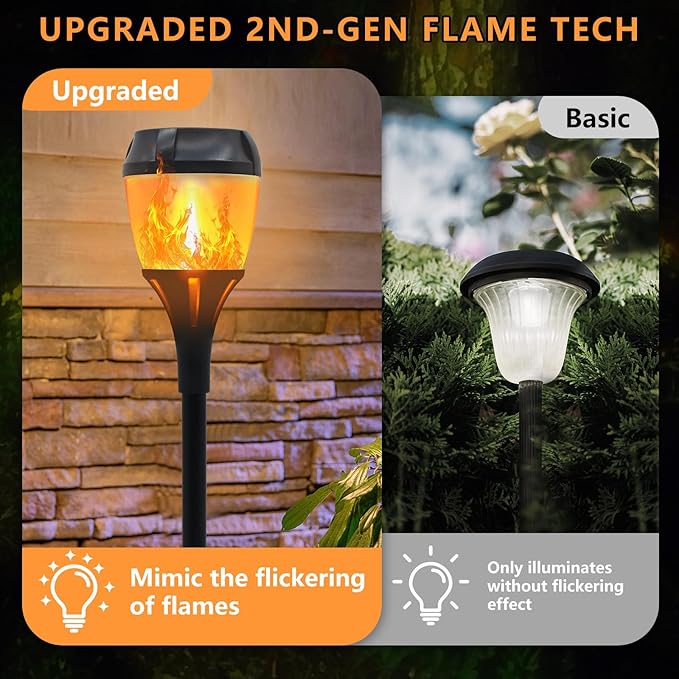 Swingers Solar Lights Outdoor,Solar Torch Lights with Flickering Flame,Waterproof Outdoor Garden Light for Christmas,Garden, Landscape, Path, Yard, Patio (8, Black)