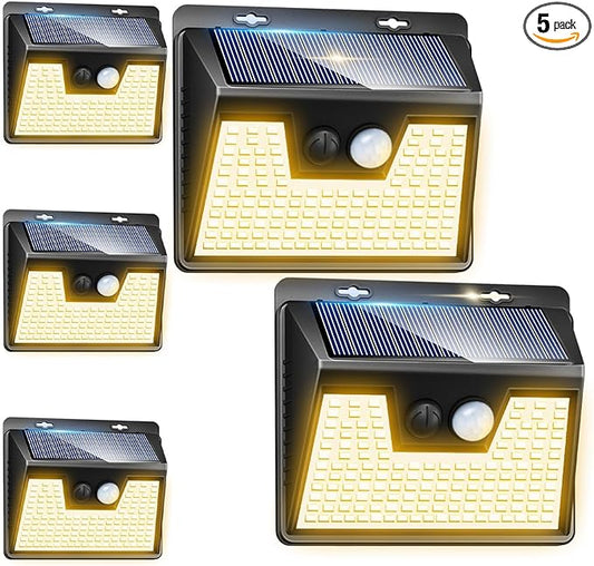 Peasur Solar Outdoor Lights [5 Pack/140LED], Motion Sensor Light Ultra-Bright, Solar Powered Security Lights 3 Modes, Waterproof for Outside Garden Yard (Warm White)