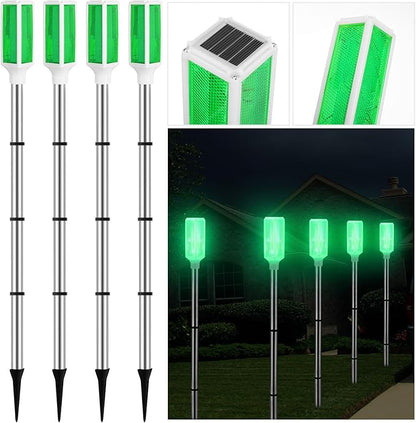 Macarrie 4 Pcs Solar Powered Driveway Markers Reflective Lights Driveway Reflectors on Poles for Snow Road Outdoor Yard Entrance (Green)