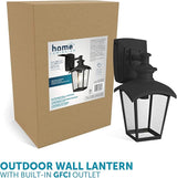 Home Luminaire 31703 Spence 1-Light Outdoor Wall Lantern with Seeded Glass and Built-in GFCI Outlet, Black | Lumora