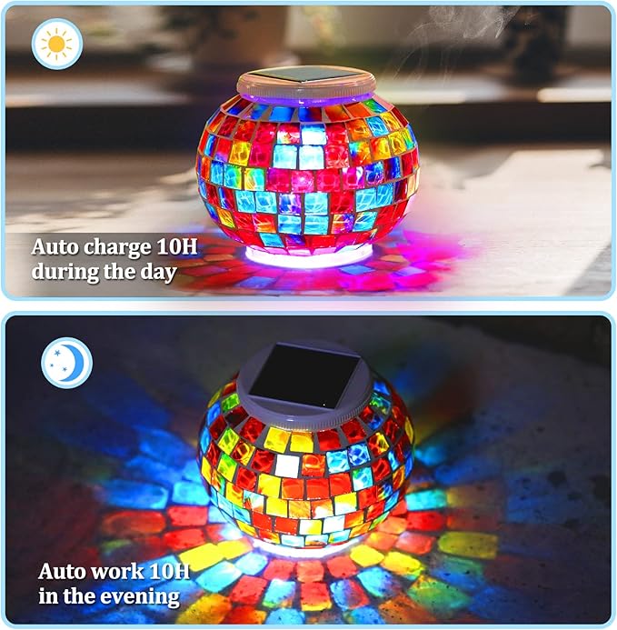 Color Changing Mosaic Solar Light Led Garden Lights，echargeable Solar Table Lights Outdoor Waterproof Solar Night | Lumora
