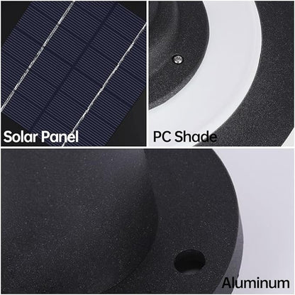 Solar LED Landscape Lighting Round Solar Pathway Light Black Aluminum Housing Path Bollard Lights with IP65 Waterproof Warm Light Cylinder Outdoor Floor Lamp for Drivway Porch Patio
