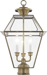 Livex Lighting Lantern 2384-01 Westover 3-Light Outdoor Post Head, Antique Brass | Lumora