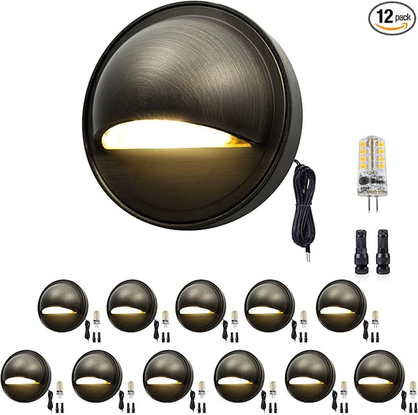 Gardenreet LED Step Lights - 12V Brass Low Voltage Deck Light Outdoor, Landscape Hardwired IP65 Waterproof, Antique | Lumora