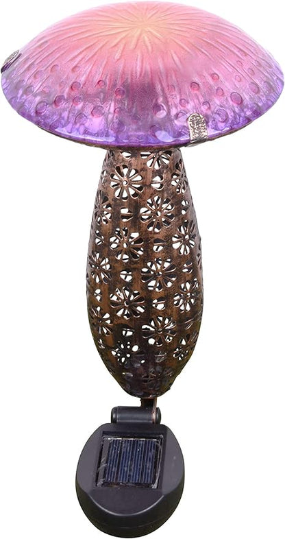 Hi-Line Gift Ltd. 78417-B Metal and Glass Solar Mushroom W/LED-Pink and Purple Garden Stake