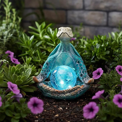 6.3 ' Solar Garden Decor - Sea Turtle Gifts for Women - Resin Yoga Sea Turtle Garden Statue Coastal Decor for Outdoor Yard Patio Porch Waterproof - Housewarming Gifts New Home for Men Women