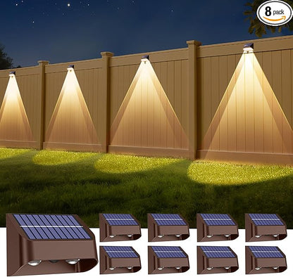Super Long Lasting Solar Fence Lights Outdoor,Deck Lights Waterproof,Perfect for Winter and Rainy Days,Dusk to Dawn High Brightness Solar Lighting for Wall,Step,Yard,Patio,Backyard (8Pack,Brown)