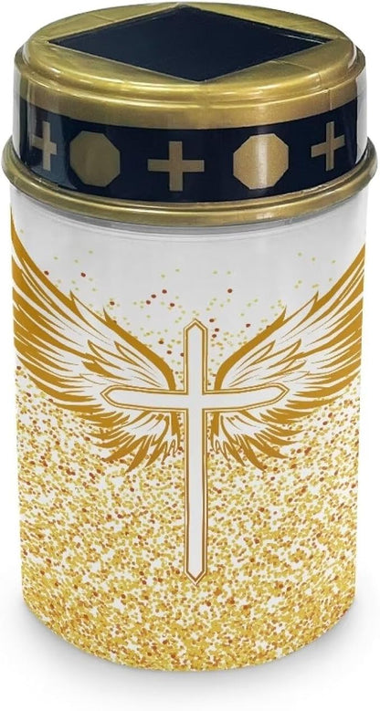Angel Wing Cemetery Solar Lights for Grave Cross Outdoor Waterproof Cemetery Landscape Lights Solar Powered Solar Garden Stake Lights for Yard Garden, Gold