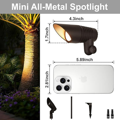 Mini LED Landscape Spotlights, 16'' Tall Pole, 5CCT 5W 12 Volt Wired Low Voltage Bronze Landscape Small Spotlights for Outdoor Tree Flag House Pathway Driveway, 60° Beam Angle, 6PK