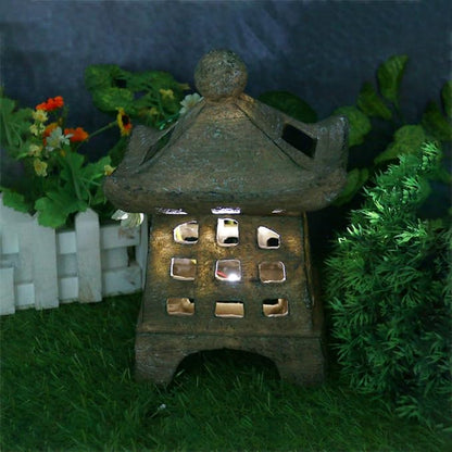 Solar Pagoda Garden Statue Solar Pathway Lights Resin Japanese Style Lantern Outdoor Landscape Decor for Patio Backyard Lawn