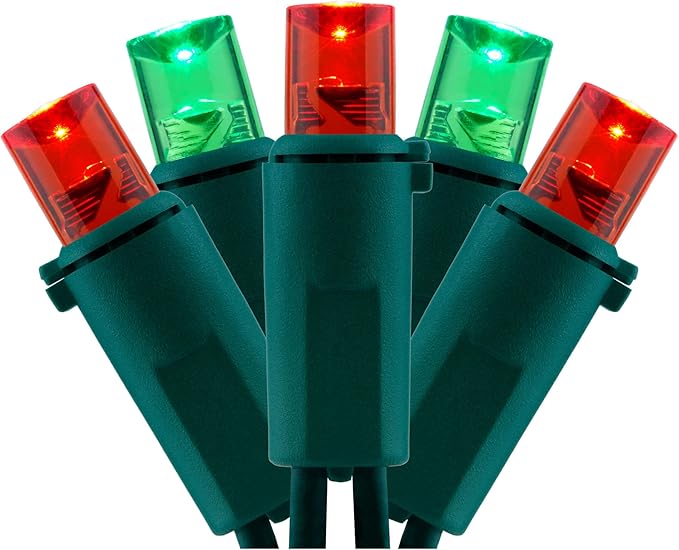 YULETIME 200 Red & Green Wide Angle LED Christmas Lights, 66 Feet Green Wire UL Certified 5mm Holiday String Light Set (Red & Green)