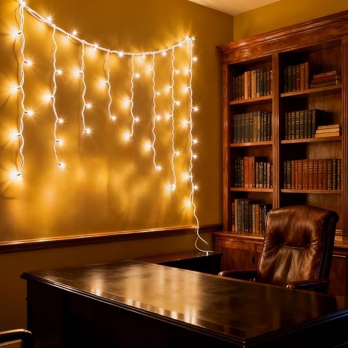 Warm White Icicle Lights 11.5 FT, UL Listed and Commercial Grade 100 LED Christmas Lights, for Indoor and Outdoor Party, Patio, Courtyard, Window, Fence, Trees.