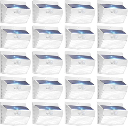 Peasur Solar Lights Outdoor Motion Sensor [20 Packs] Security Light with 3 Lighting Modes Wall Lights Waterproof Solar Powered Lights for Garden Fence Yard, White