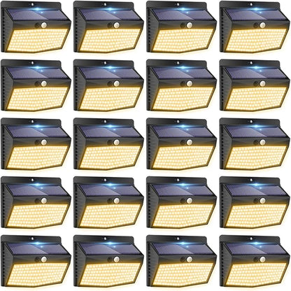 Peasur Solar Lights Outdoor Motion Sensor [20 Packs] Security Light with 3 Lighting Modes Wall Lights Waterproof Solar Powered Lights for Garden Fence Yard, Warm White