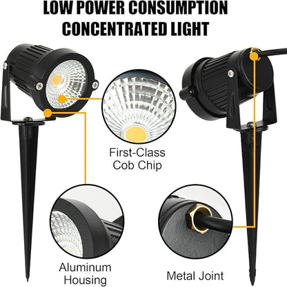 LED Landscape Spotlights Low Voltage 5W 12V 24V Garden Pathway Lights Waterproof IP66 Warm White Walls Trees Flags Outdoor Landscape Lights with Stakes(2P)