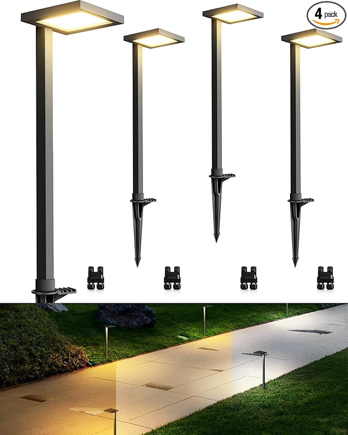 SUNVIE 3CCT Low Voltage Pathway Lights Wired Pathway Lights Outdoor 5W 3000K Anti Glare LED Low Voltage Landscape Lighting Waterproof Landscape Path Lights for Walkway Backyard Garden Patio, 4 Pack