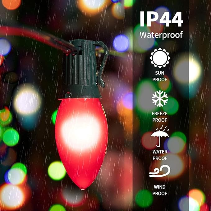 Brightown Multicolor Christmas Lights Ceramic, C9 25 Feet Vintage Incandescent Lights with 25 Opaque Bulbs for | Lumora