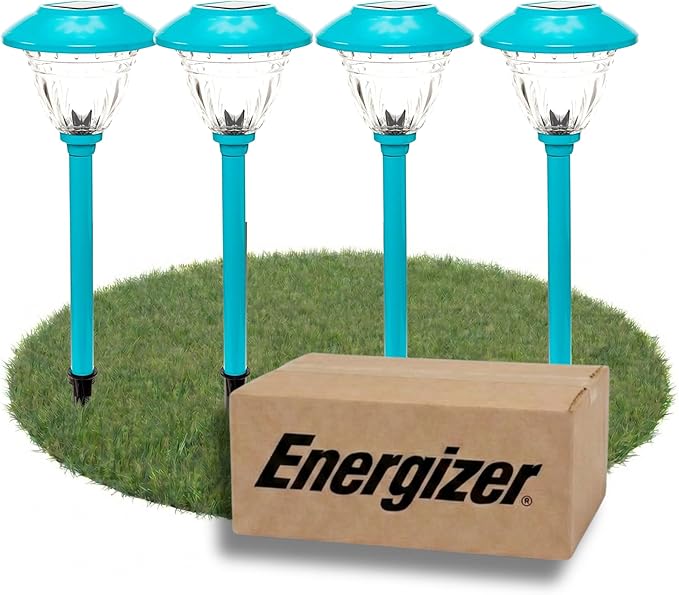 Energizer Solar Outdoor Garden Lights - 10 Pack LED Driveway Solar Lights with 10 Lumen Output & Patterned Glass & Metal Finish, IP65 Waterproof & Easy to Install Garden Lights for Outside - Turquoise