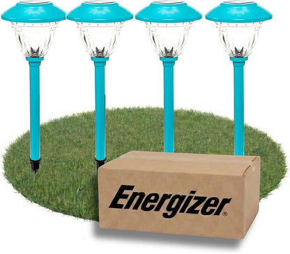 Energizer Solar Outdoor Garden Lights - 10 Pack LED Driveway Solar Lights with 10 Lumen Output & Patterned Glass & Metal Finish, IP65 Waterproof & Easy to Install Garden Lights for Outside - Turquoise