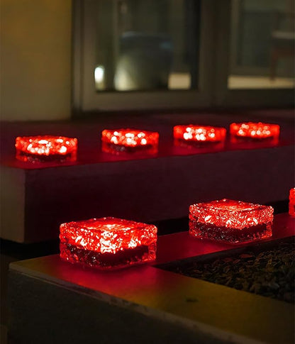 keeda Solar Brick Lights Waterproof Solar Path Ice Cube Lights Outdoor LED Decorative Ice Block Floor Tile Lights for Garden, Pathway, Patio, Walkway (Red, Pack of 2)