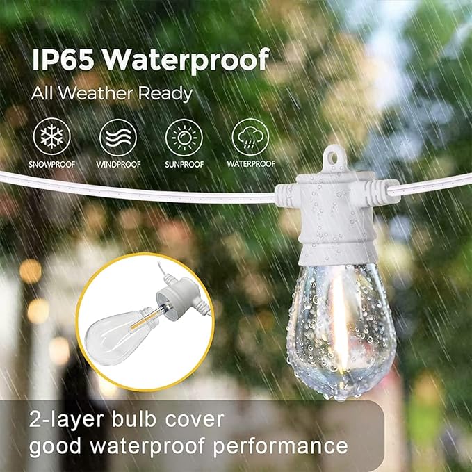 SUNTHIN White String Lights, 48ft White Outdoor Lights with 16 1W Shatterproof LED Bulbs for Patio, Garden | Lumora