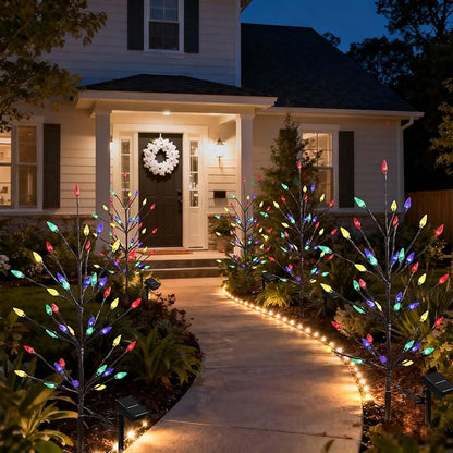 2 Packs Solar Holiday Lights, 80 LED Holiday Decorations Outdoor Solar Garden Lights, Waterproof Strawberry Pathway Lights for Decorating Yard Garden Patio Cemetery Grave - Xmas Gifts