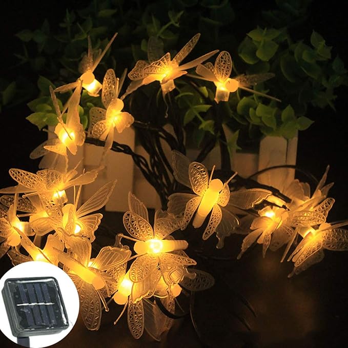 Butterfly String Lights, Waterproof 20FT 30LED Butterfly Solar Light Outdoor Solar Rope Lights Fairy Light Decorative Garden Lights for Cafe Patio Party Garden Wedding (Warm White)