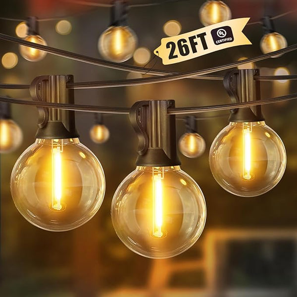 LAMPHOME Outdoor String Lights, 26FT 13 G40 Bulbs Shatterproof Patio Lights, IP65 Waterproof Dimmable Hanging | Lumora