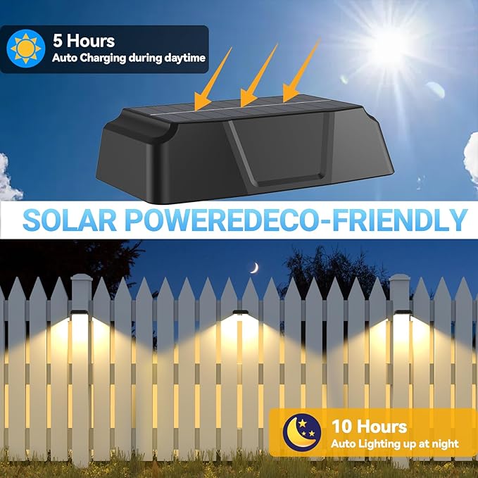 Solar Fence Lights Outdoor,10 Color Modes & RGB Changing Solar Lights for Fence,Ip65 Waterproof,Auto On/Off,Solar Powered Outdoor Lights for Garden,Patio,Pool,Deck,Stairs,Holiday Decor(8p)