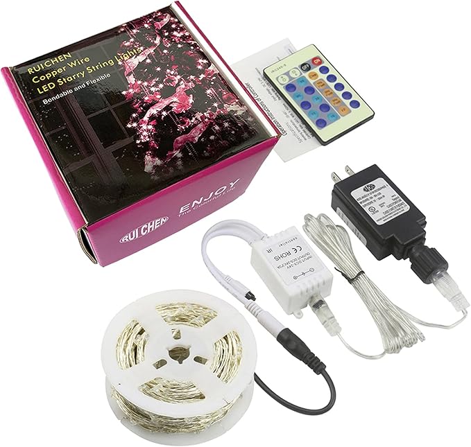 RUICHEN Dimmable Purple Fairy Lights Plug in, Waterproof Silver Wire 165 Ft 500 LED Starry String Lights with Remote for Christmas Halloween Party Bedroom Patio Garden