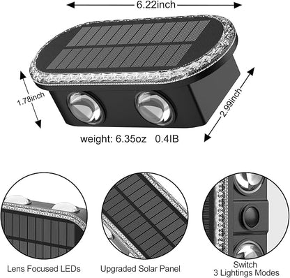 Solar Fence Lights Outdoor: IP65 Waterproof Wall Lighting with Dual Focused LED Up Down - 3000K/4000K/6000K 10-12H Lasting - Easy to Install for Backyard Patio Porch 8 Pack