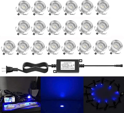20pcs Low Voltage LED Deck Light Kit, Waterproof Recessed Wood Decking Stairs Garden Yard Patio Decor Lamp Outdoor LED Lighting Blue