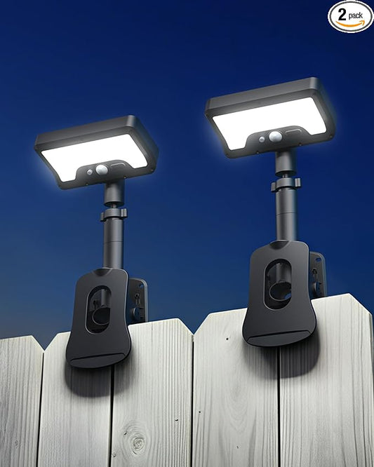 Clip On Solar Lights Outdoor, 92LED 500LM with Type-C Charging, Solar Motion Sensor Security Light, 3 Modes Waterproof Chain Link Fence Lights for Deck, Garden, Gutter, Mailbox, Camping