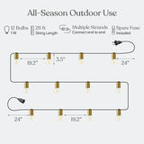 Brightech Glow LED String Lights - 26 Ft Commercial Grade Patio Lights with Brass Accents - Outdoor Waterproof | Lumora