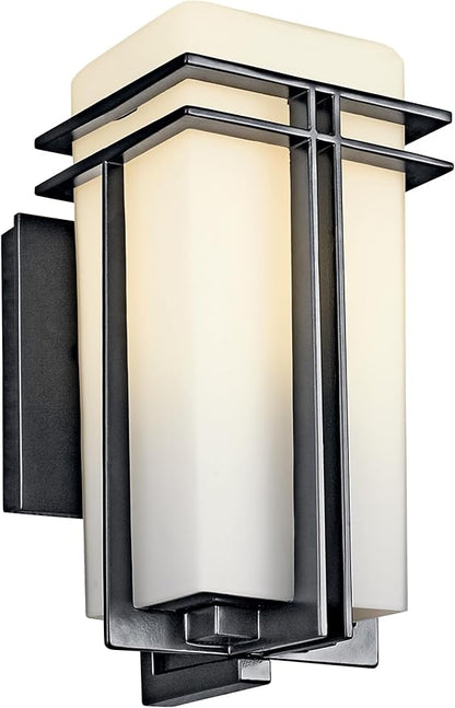 Kichler Tremillo 11.75" Outdoor Wall Lightin Black, 1-Light Exterior Wall Sconce Porch Light with Satin Etched Cased Opal Glass, (11.75" H x 5.75" W), 49200BK
