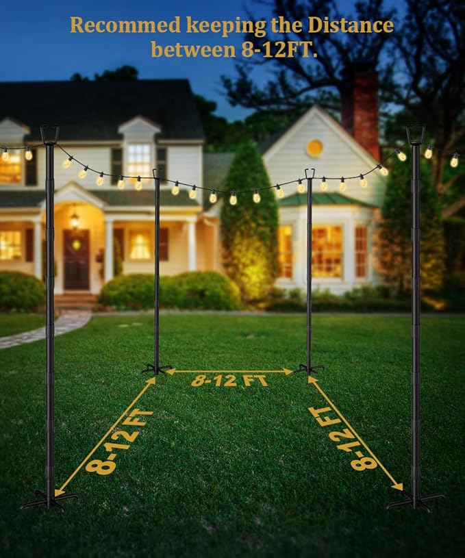 10FT String Light Poles for Outdoor Decor, Sturdy Light Pole with Fork, Adjustable Metal Posts for Outside Patio | Lumora