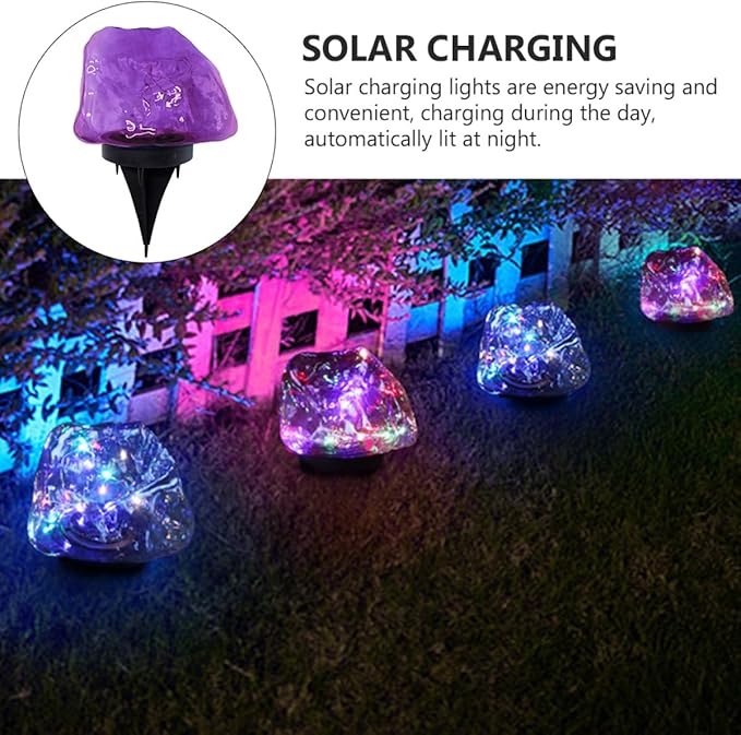 DOITOOL Solar Stone Design Outdoor LED Buried Ground Lamp Waterproof Yard Landscape Light Purple Garden Solar | Lumora
